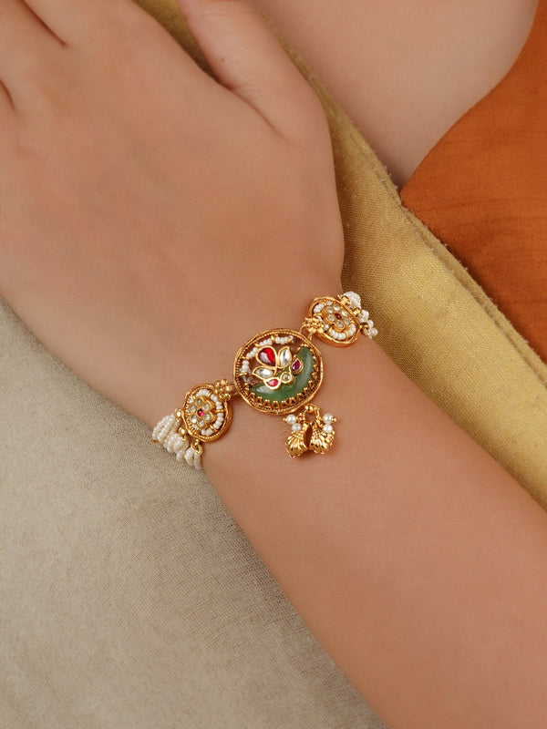 Multicolor Gold Plated Jadau Kundan Bracelet (1 Piece) - MBRAC38M