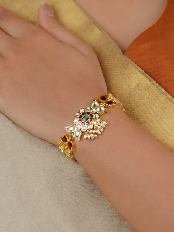 Multicolor Gold Plated Jadau Kundan Bracelet (1 Piece) - MBRAC39M