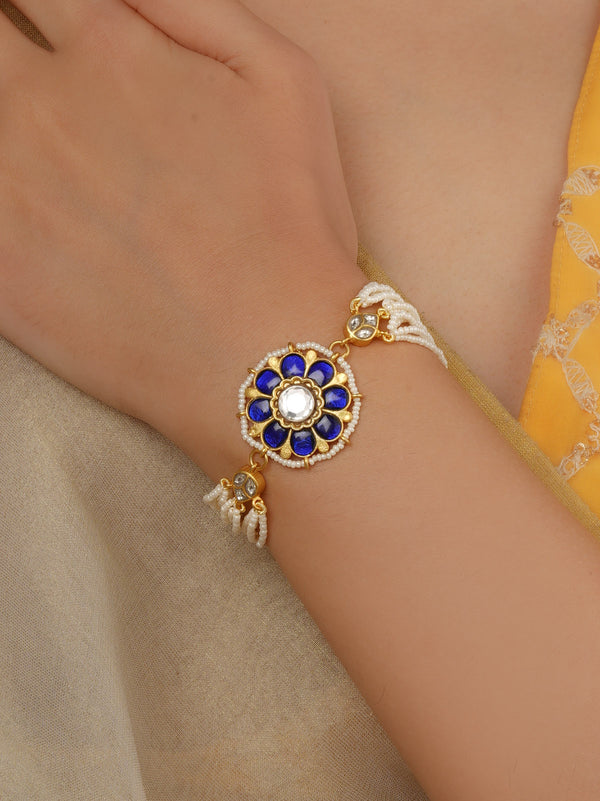 Blue Color Gold Plated Jadau Kundan Bracelet (1 Piece) - MBRAC3WBL
