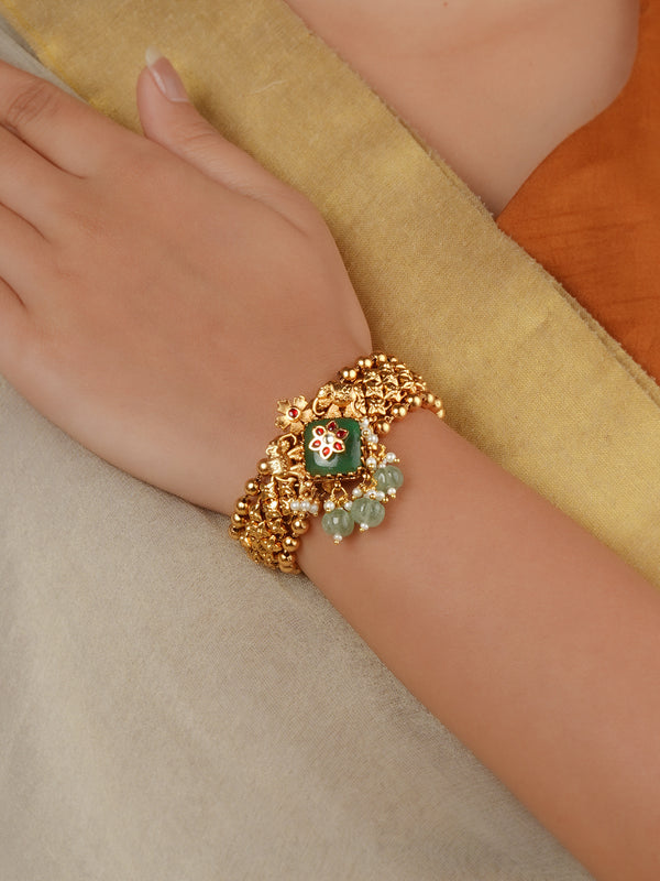 Multicolor Gold Plated Jadau Kundan Bracelet (1 Piece) - MBRAC41M