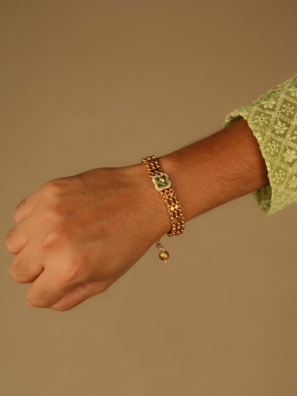 Green Color Gold Plated Jadau Kundan Bracelet (1 Piece) - MBRAC43GR