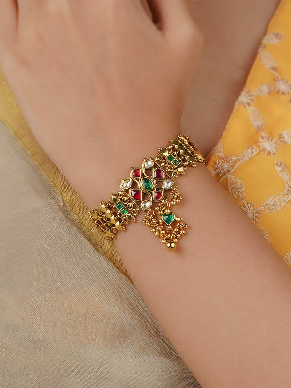 Multicolor Gold Plated Jadau Kundan Bracelet (1 Piece) - MBRAC45M