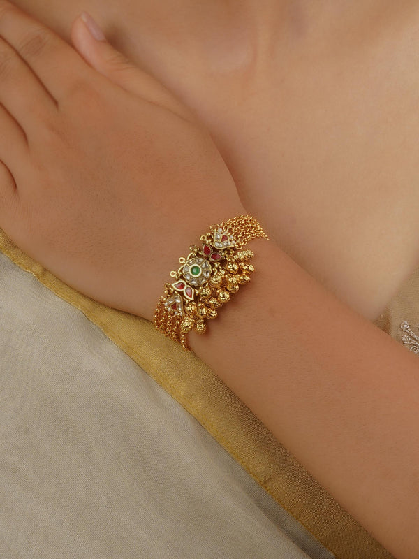 Multicolor Gold Plated Jadau Kundan Bracelet (1 Piece) - MBRAC50M