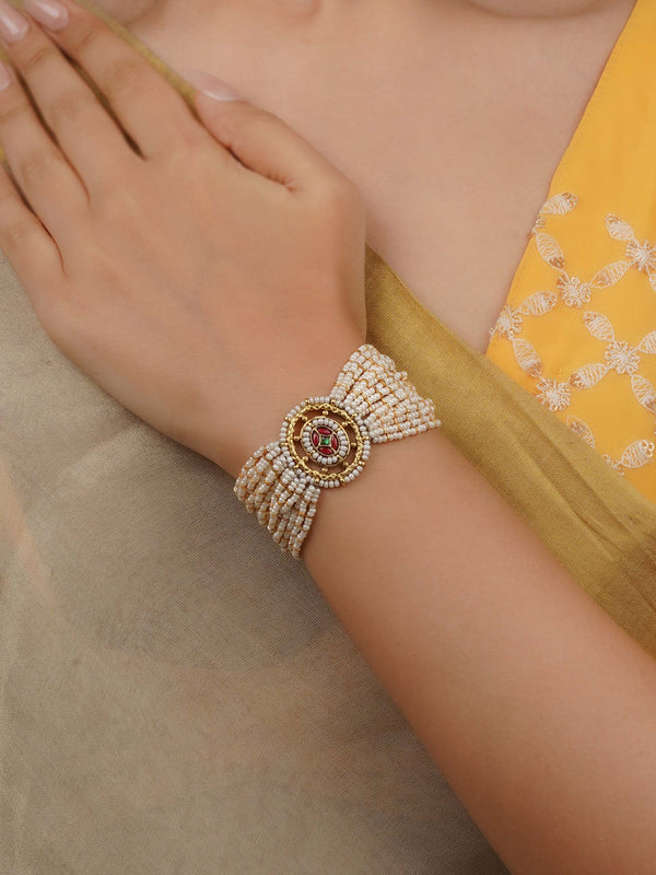 Pink Color Gold Plated Jadau Kundan Bracelet (1 Piece) - MBRAC53P