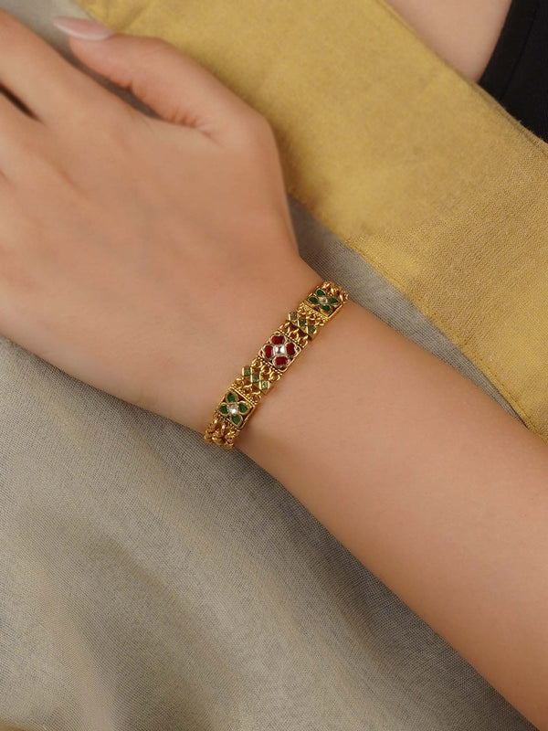Multicolor Gold Plated Jadau Kundan Bracelet (1 Piece) - MBRAC54M