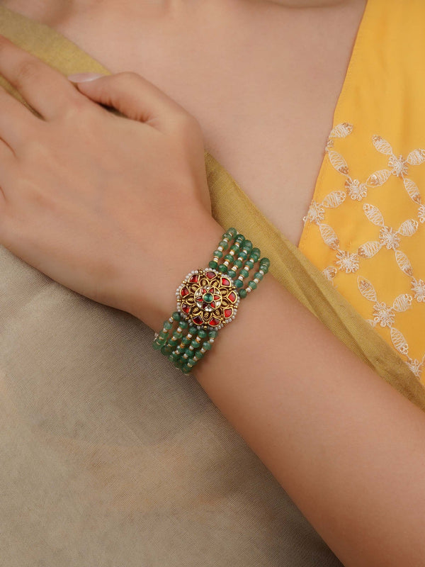 Multicolor Gold Plated Jadau Kundan Bracelet (1 Piece) - MBRAC55M