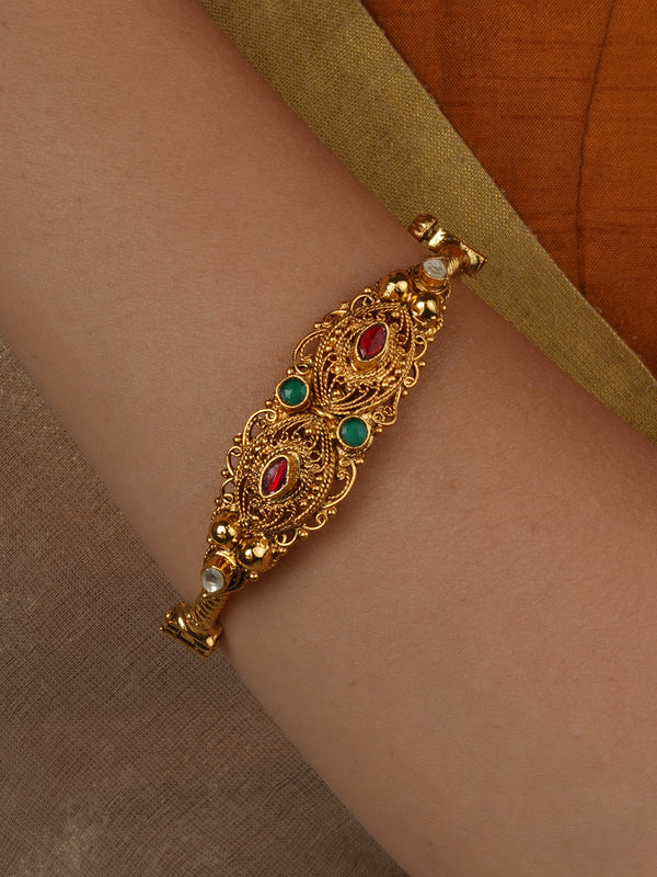 Multicolor Gold Plated Jadau Kundan Bracelet (1 Piece) - MBRAC56M