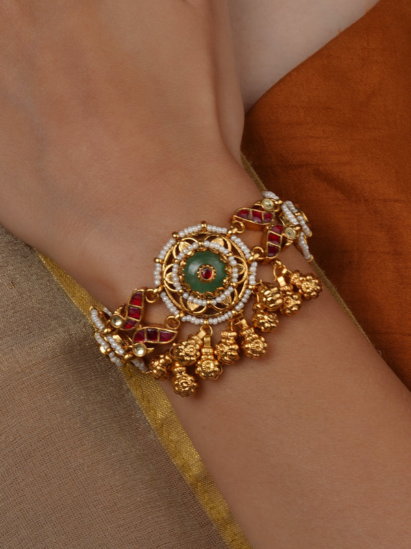Multicolor Gold Plated Jadau Kundan Bracelet (1 Piece) - MBRAC57M
