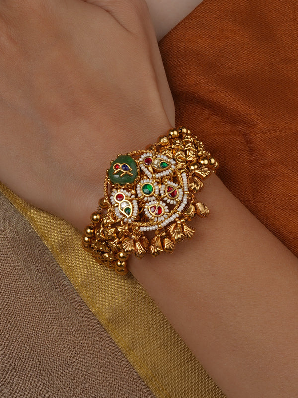Multicolor Gold Plated Jadau Kundan Bracelet (1 Piece) - MBRAC59M