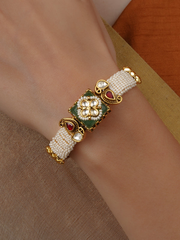 Multicolor Gold Plated Jadau Kundan Bracelet (1 Piece) - MBRAC61M