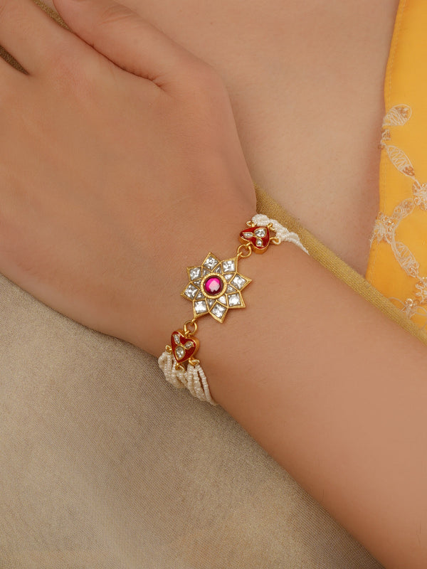 Multicolor Gold Plated Jadau Kundan Bracelet (1 Piece) - MBRAC7M