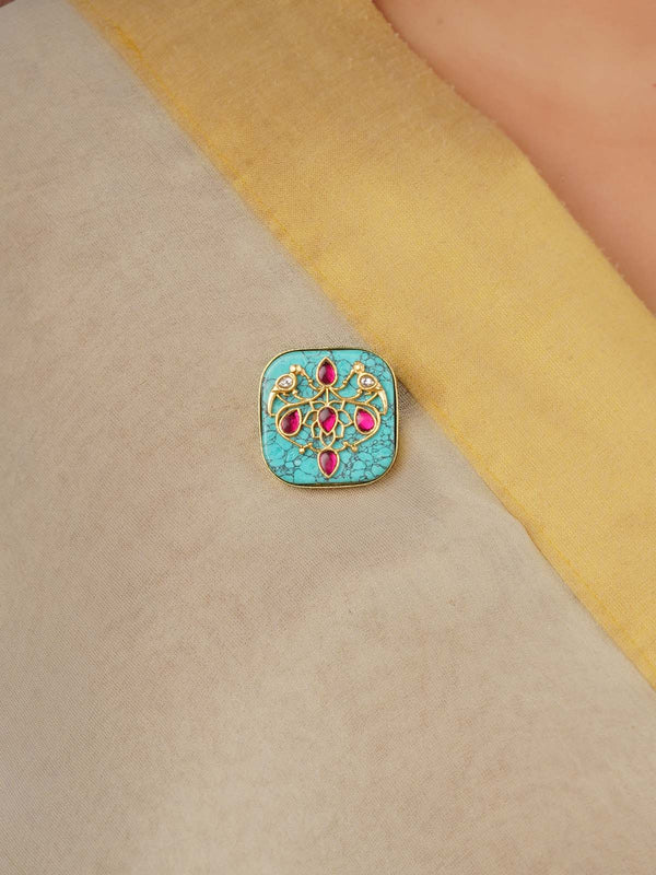 Jadau Kundan Gold Plated Brooch - MBRC26