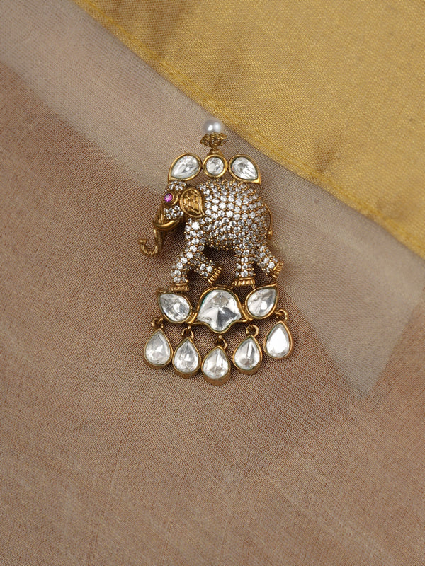 Gold Plated Jadau Kundan Brooch - MBRC35