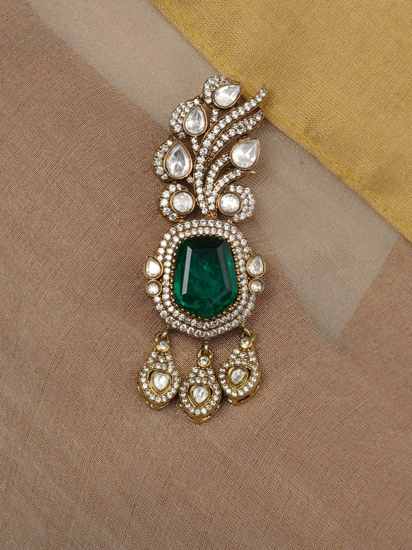 Gold Plated Jadau Kundan Brooch - MBRC37