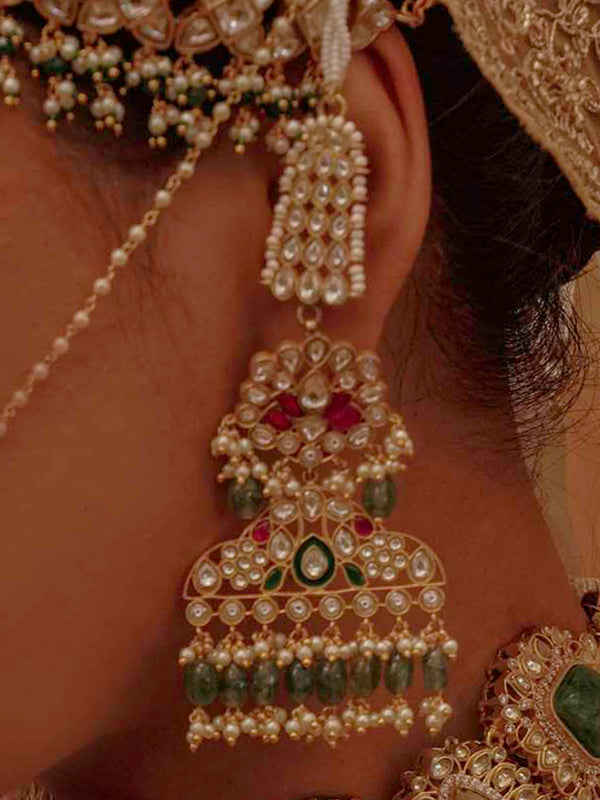 Multicolor Gold Plated Jadau Kundan Earrings - ME1016M