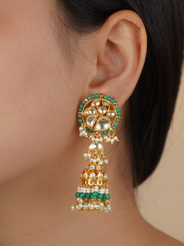 ME1021Y - Green Color Jadau Kundan Earrings