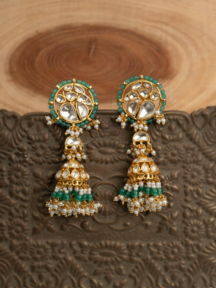 ME1021Y - Green Color Jadau Kundan Earrings