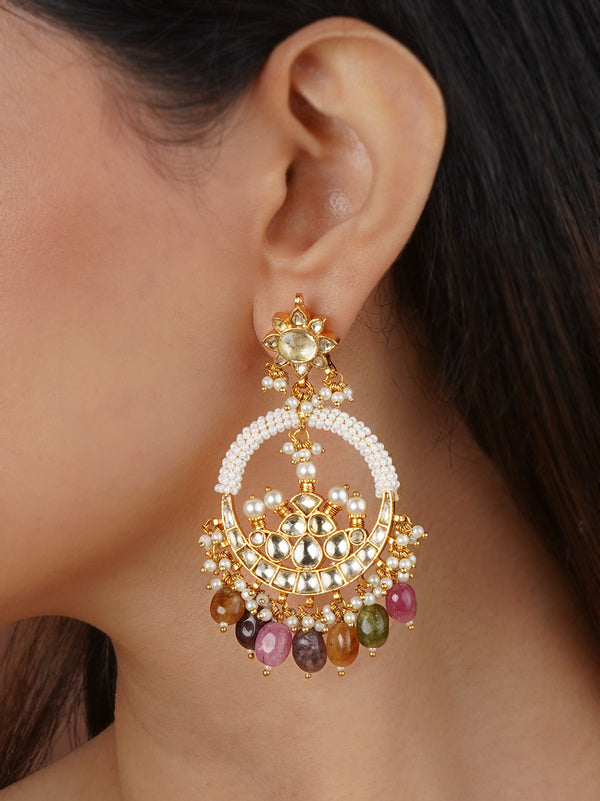 ME1039 - Multicolor Gold Plated Jadau Kundan Earrings