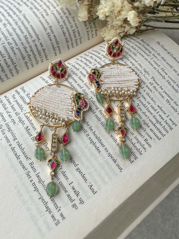 Multicolor Gold Plated Jadau Kundan Earrings - ME1051M