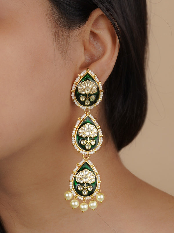 ME1052GR - Green Color Jadau Kundan Earrings