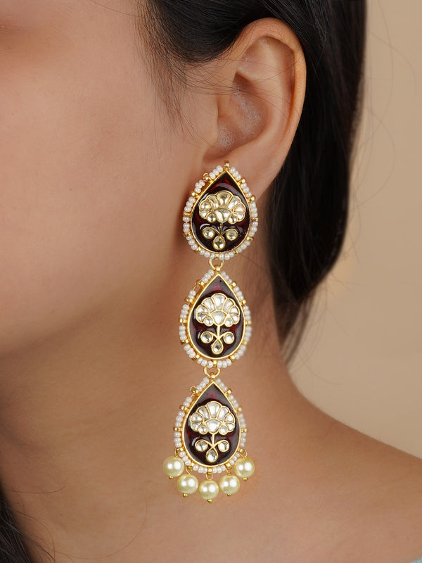 ME1052MR - Gold Plated Jadau Kundan Earrings