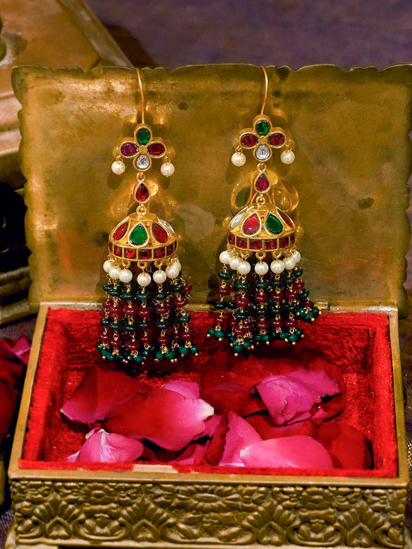 ME1068M - Multicolor Gold Plated Jadau Kundan Earrings