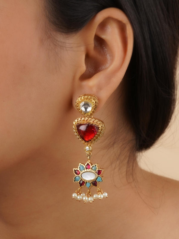 ME1072MA - Multicolor Gold Plated Jadau Kundan Earrings
