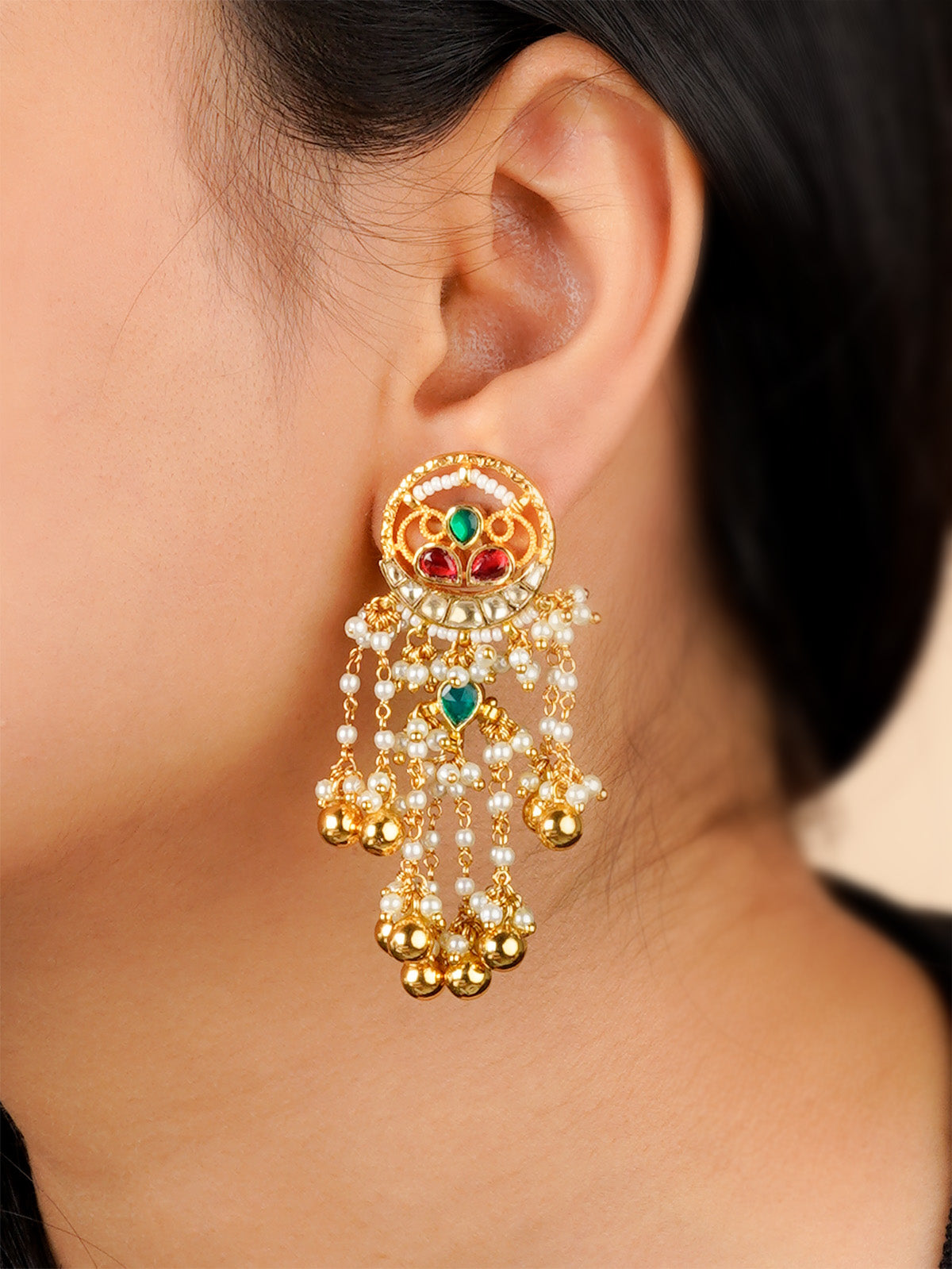 ME1084M - Multicolor Gold Plated Jadau Kundan Earrings