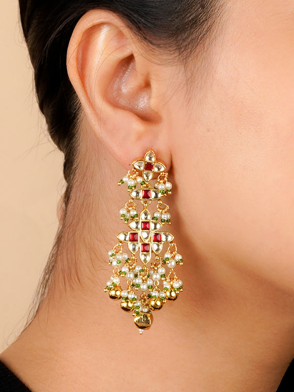 ME1086YR - Multicolor Gold Plated Jadau Kundan Earrings