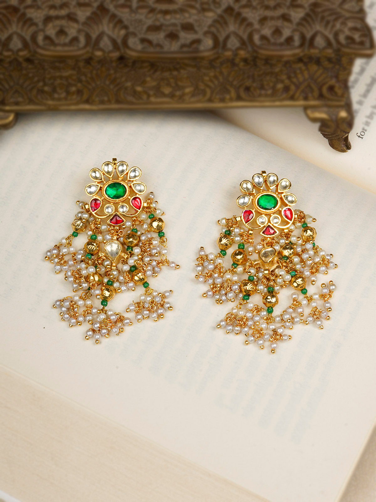 ME1087M - Multicolor Gold Plated Jadau Kundan Earrings