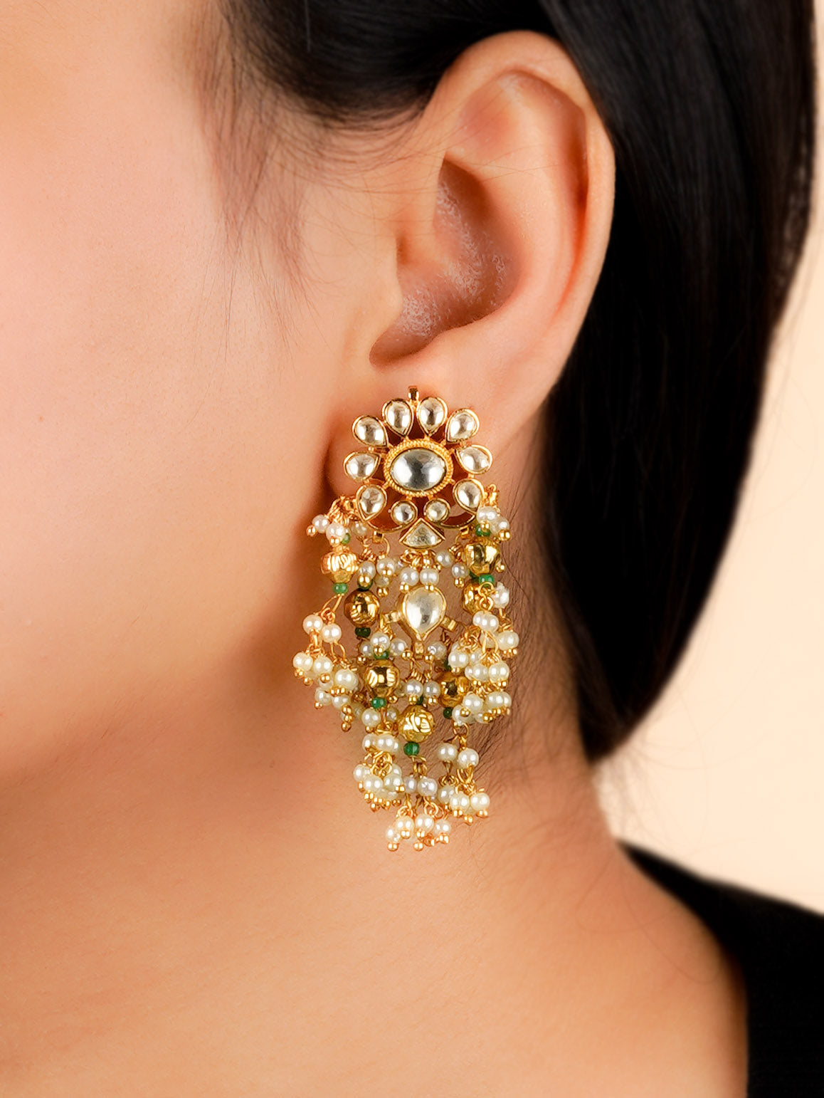 ME1087Y - White Color Gold Plated Jadau Kundan Earrings