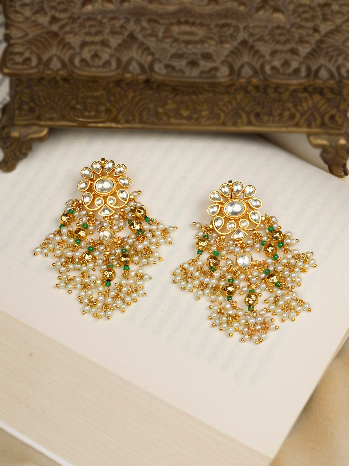 ME1087Y - White Color Gold Plated Jadau Kundan Earrings