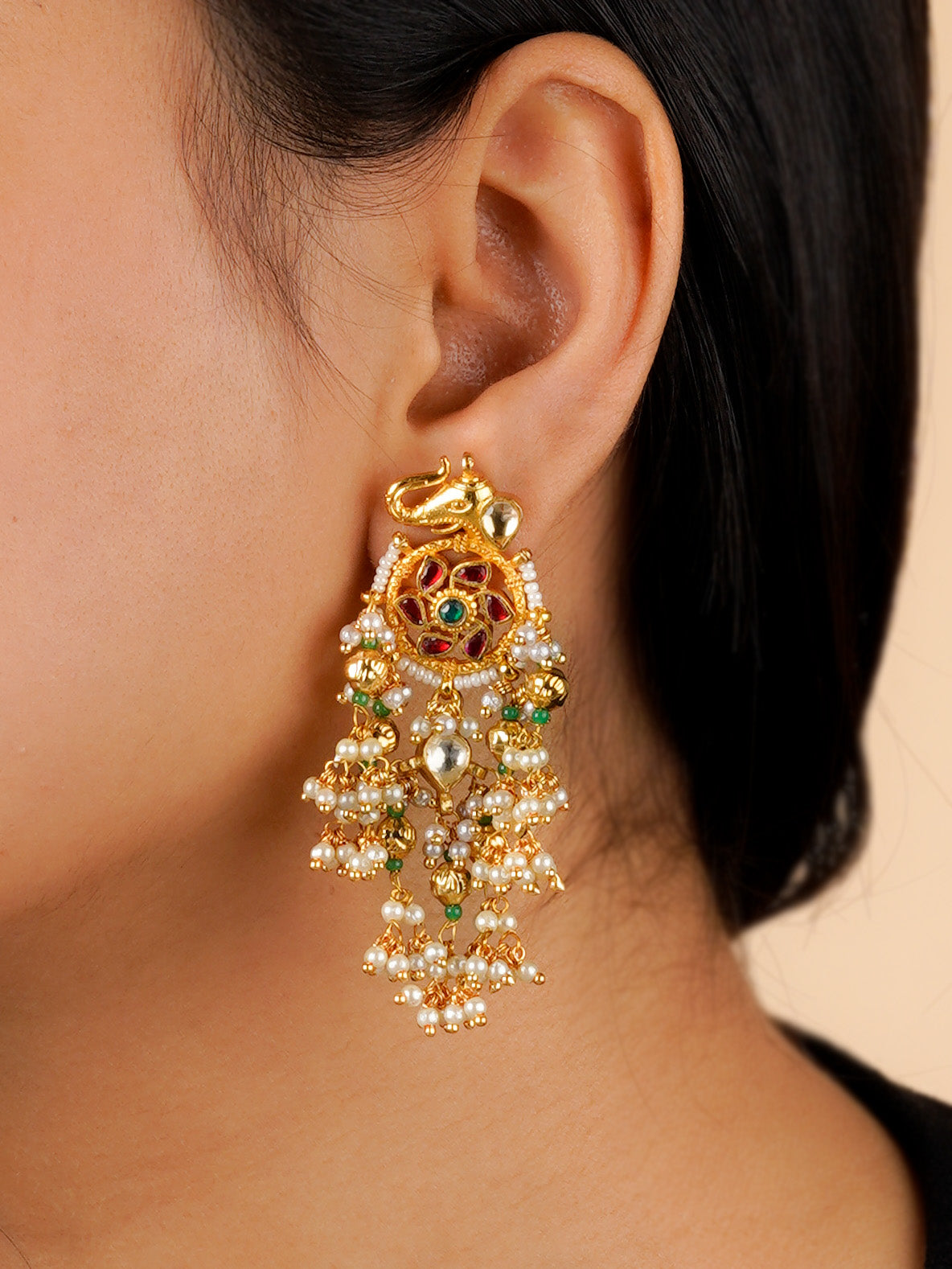 ME1088M - Multicolor Gold Plated Jadau Kundan Earrings
