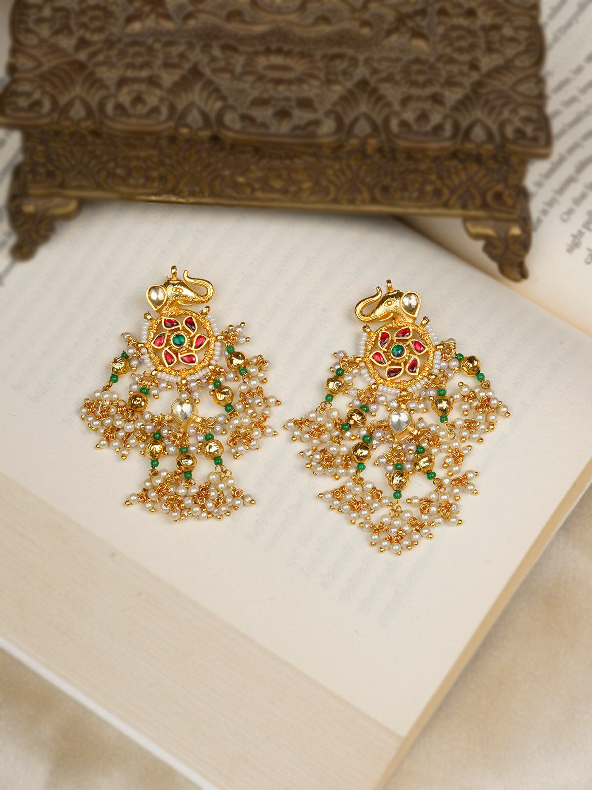 ME1088M - Multicolor Gold Plated Jadau Kundan Earrings