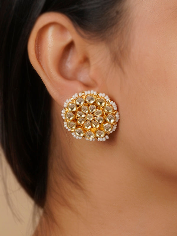 ME1093Y - White Color Gold Plated Jadau Kundan Earrings