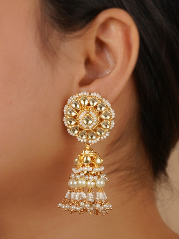 ME1123Y - White Color Gold Plated Jadau Kundan Earrings