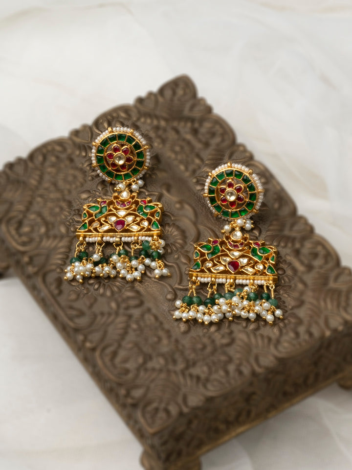 ME1124MA - Multicolor Gold Plated Jadau Kundan Earrings