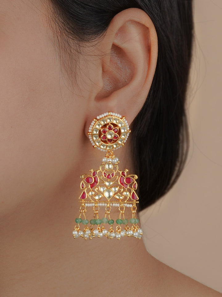 ME1124M - Multicolor Gold Plated Jadau Kundan Earrings