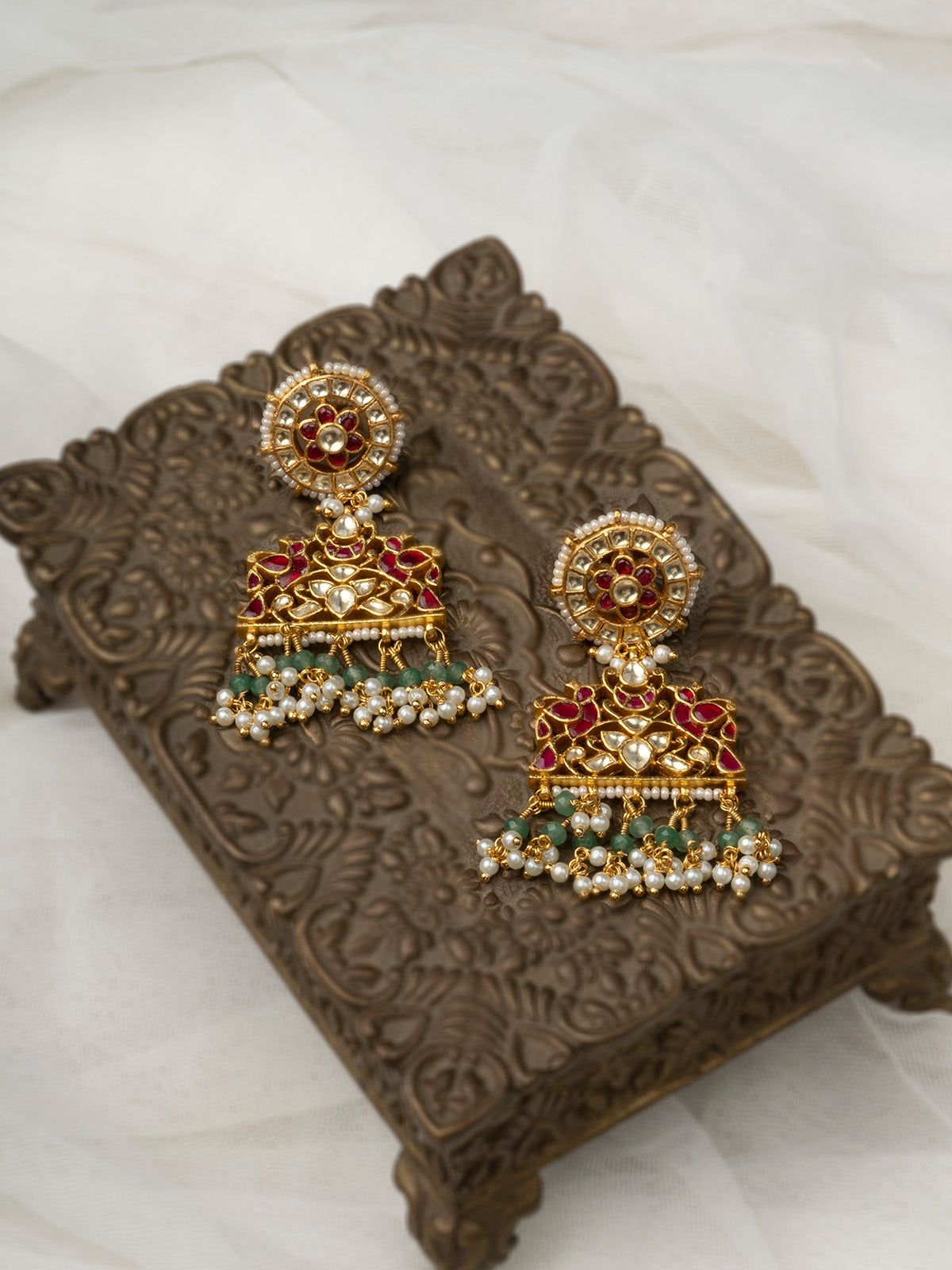 ME1124M - Multicolor Gold Plated Jadau Kundan Earrings