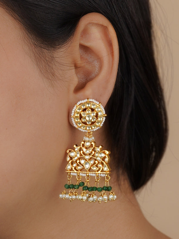 ME1124YA - Green Color Jadau Kundan Earrings