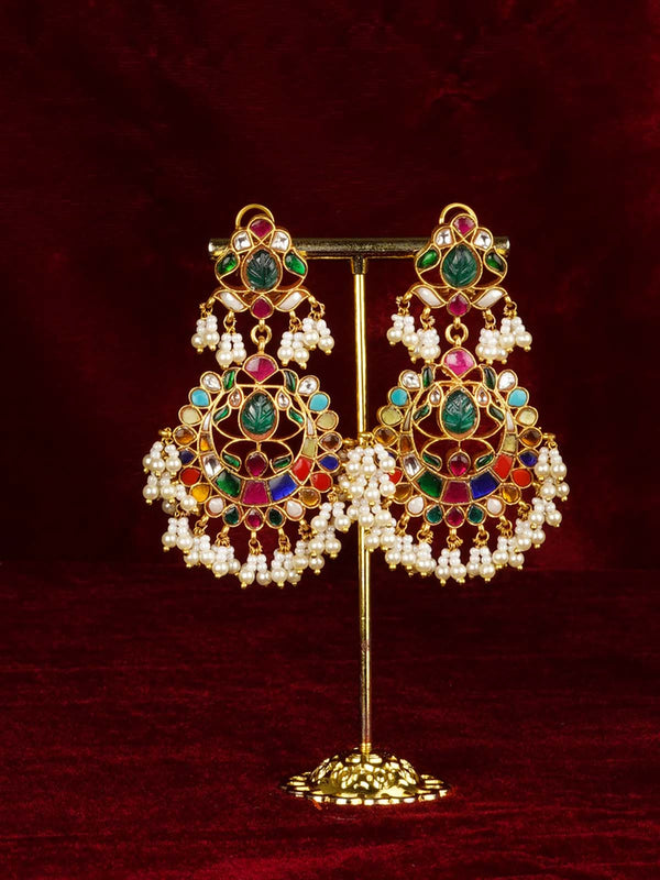 Multicolor Gold Plated Jadau Kundan Earrings - ME1126