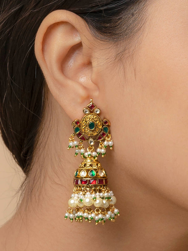 ME1130MA - Multicolor Gold Plated Jadau Kundan Earrings