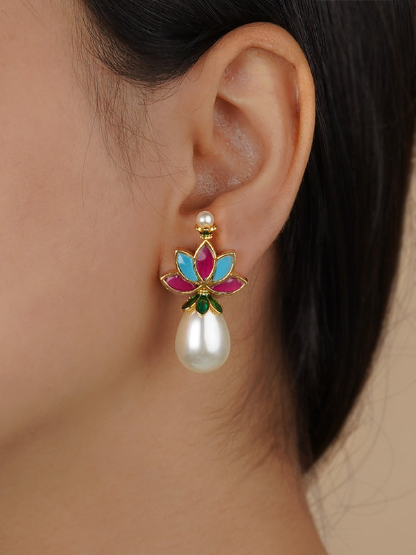 ME1133MA - Multicolor Gold Plated Jadau Kundan Earrings