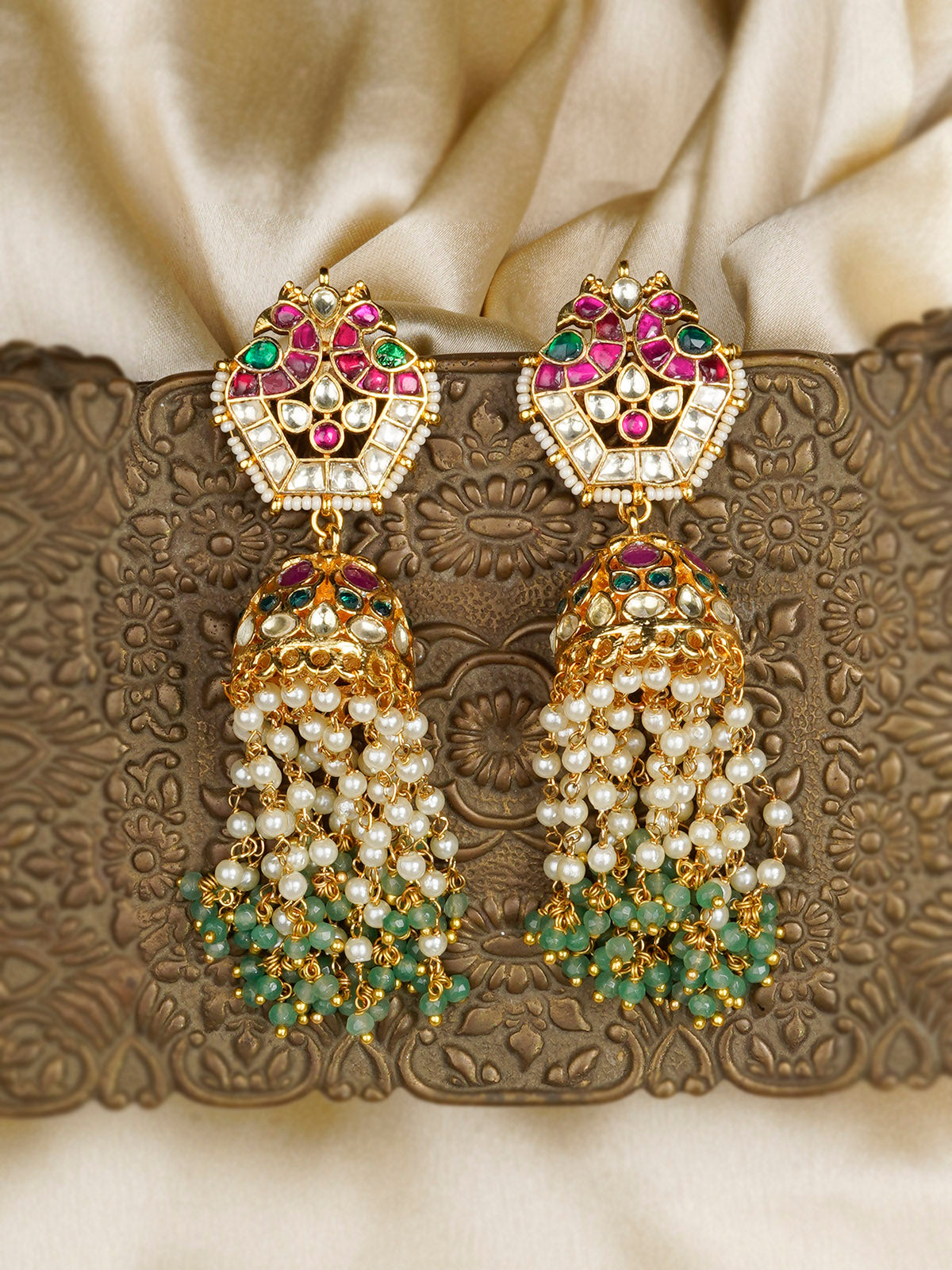 ME1134M - Multicolor Gold Plated Jadau Kundan Earrings