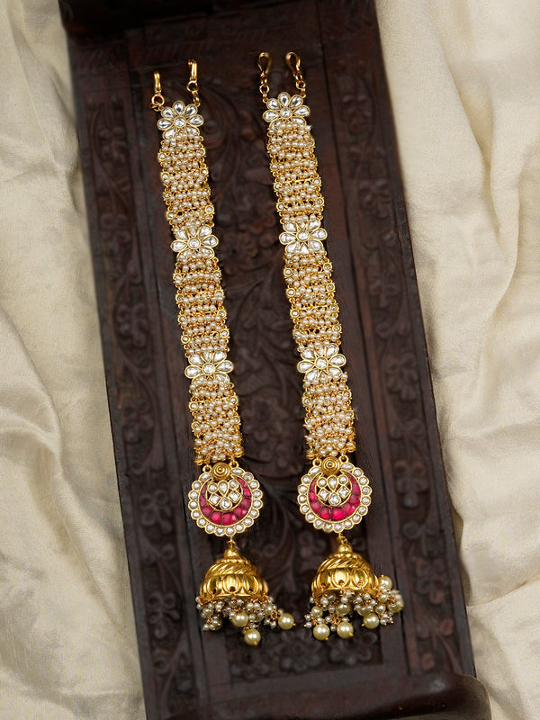 ME1137WP - Pink Color Gold Plated Jadau Kundan Earrings