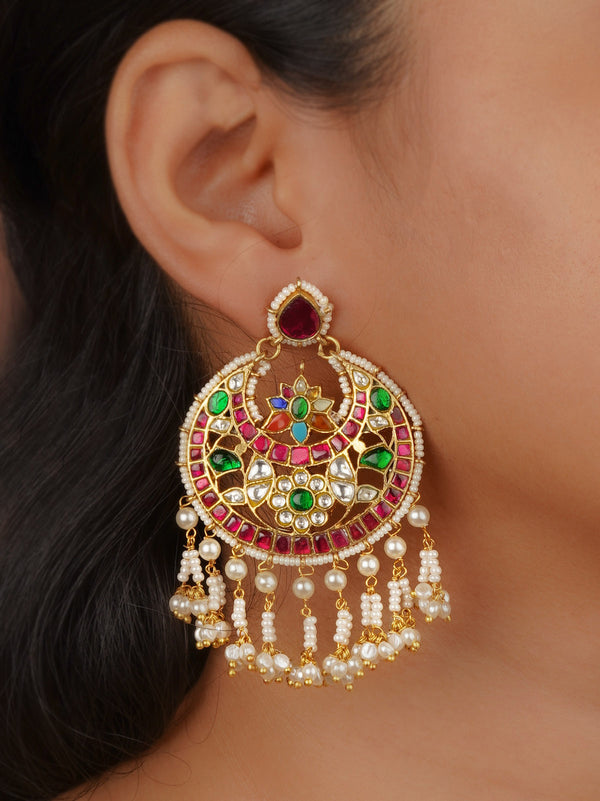 Multicolor Gold Plated Jadau Kundan Earrings - ME1138M