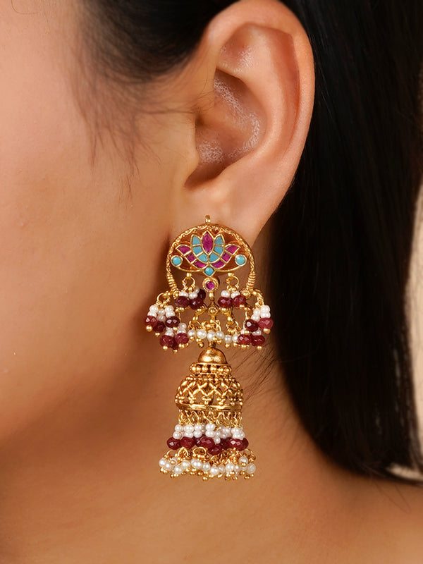 ME1149MA - Multicolor Gold Plated Jadau Kundan Earrings