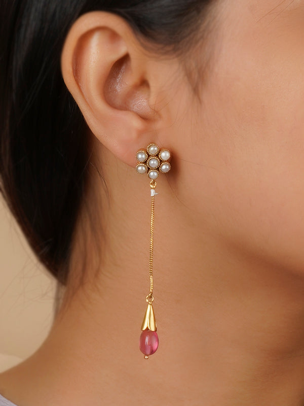 ME1157 - Baby Pink Color Gold Plated Jadau Kundan Earrings