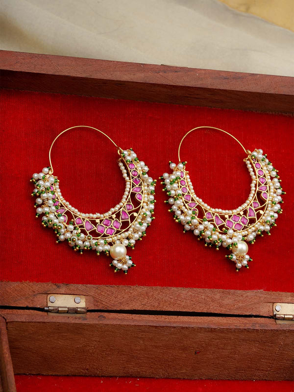 ME1164P - Pink Color Gold Plated Jadau Kundan Earrings