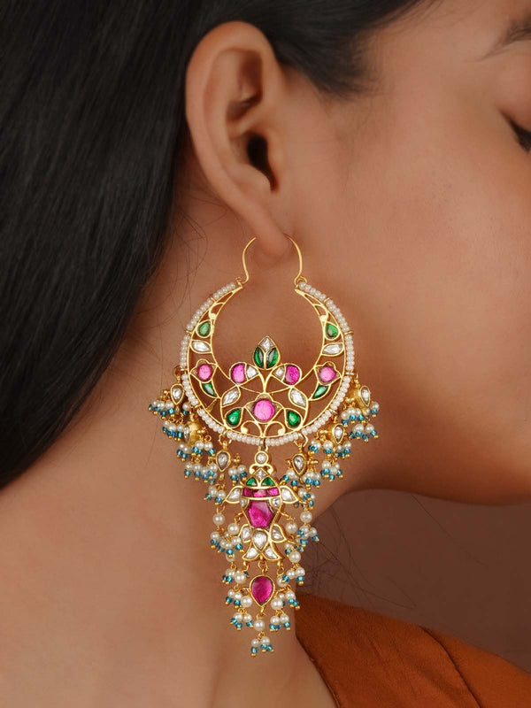 Multicolor Gold Plated Jadau Kundan Earrings - ME1170M